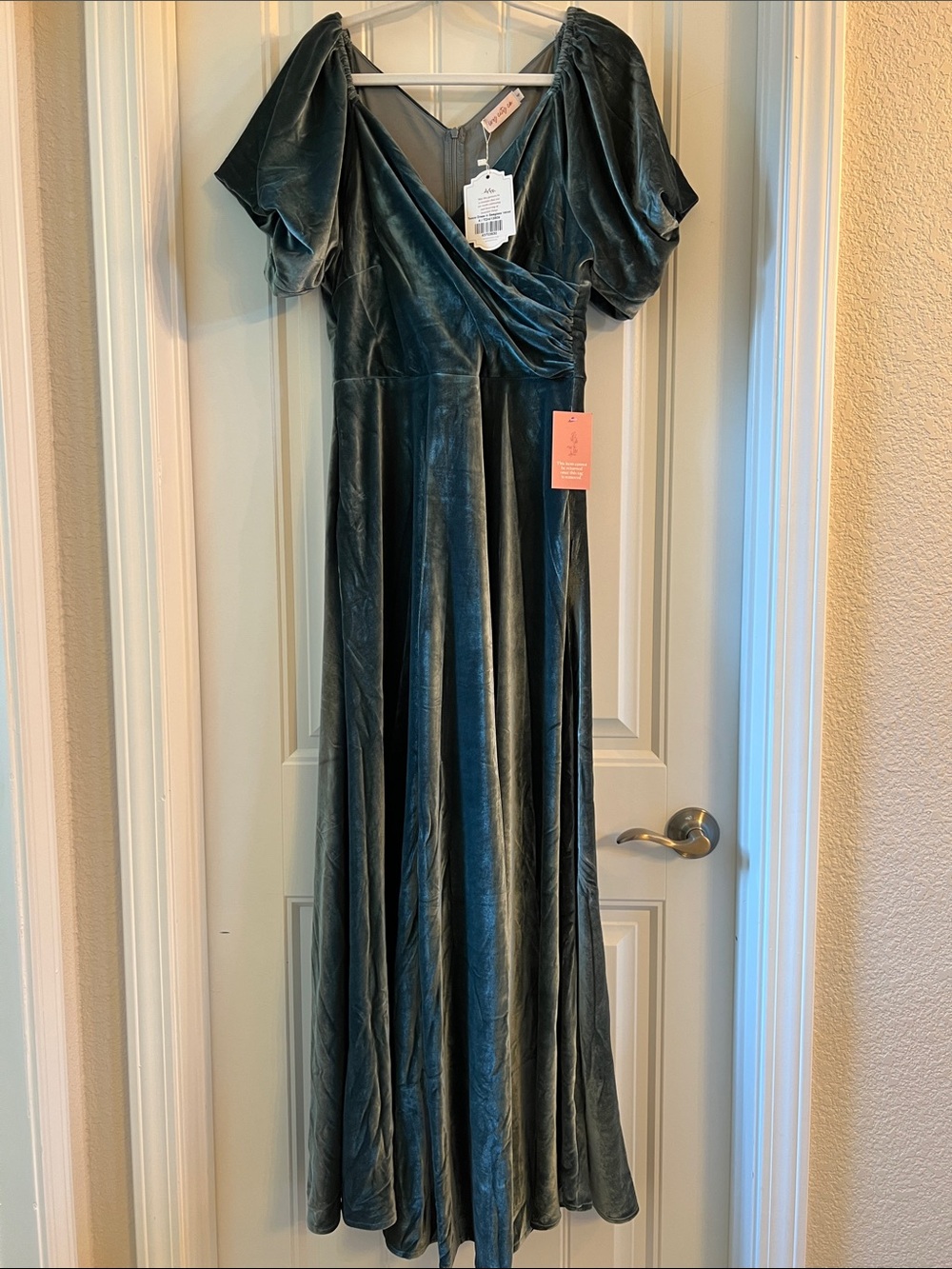 Ivy City Co Tessie Velvet Wrap Dress in Seaglasd